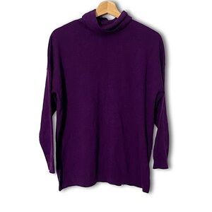 Eileen Fisher 100% Extra Fine Merino Wool Purple Turtleneck Sweater